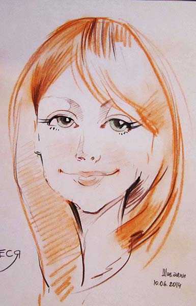 шарж Алеси в рыжих тонах шаржиста Михаила Шабалина